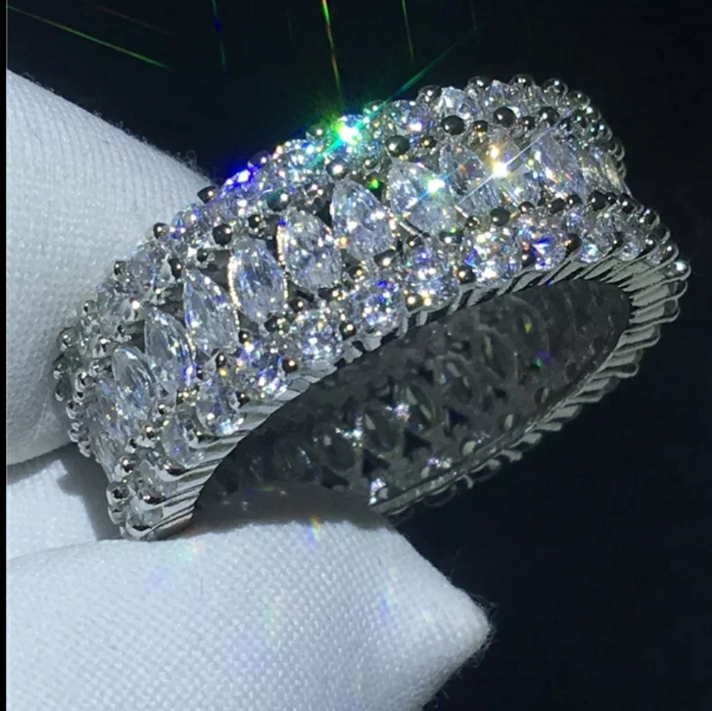 Diamond baguette crown ring with 925 band - Picture 4 of 7